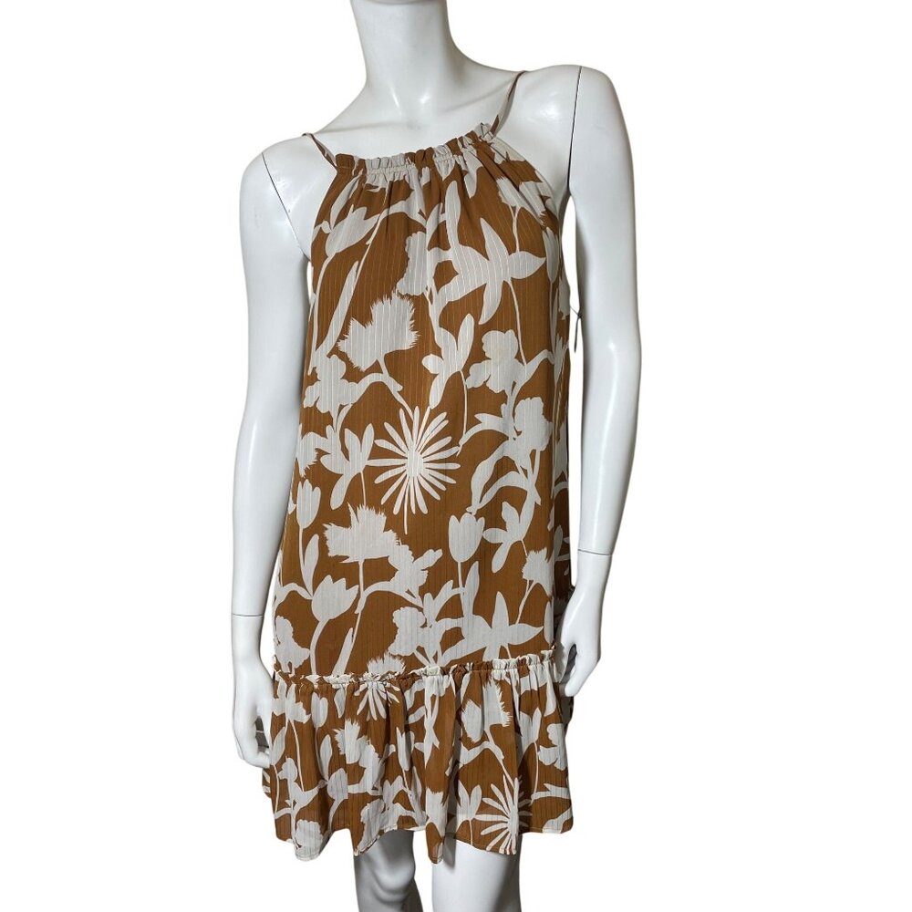 Brown &‎ White Floral Sleeveless Ruffle Hem Dress By Paisley S Small